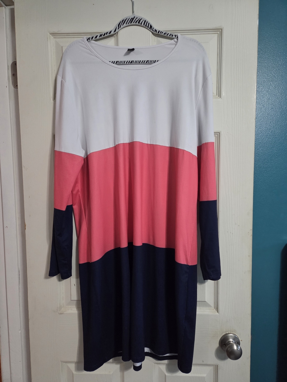 SHEIN Colorblock Long Sleeve Tee Dress White Pink Navy Large